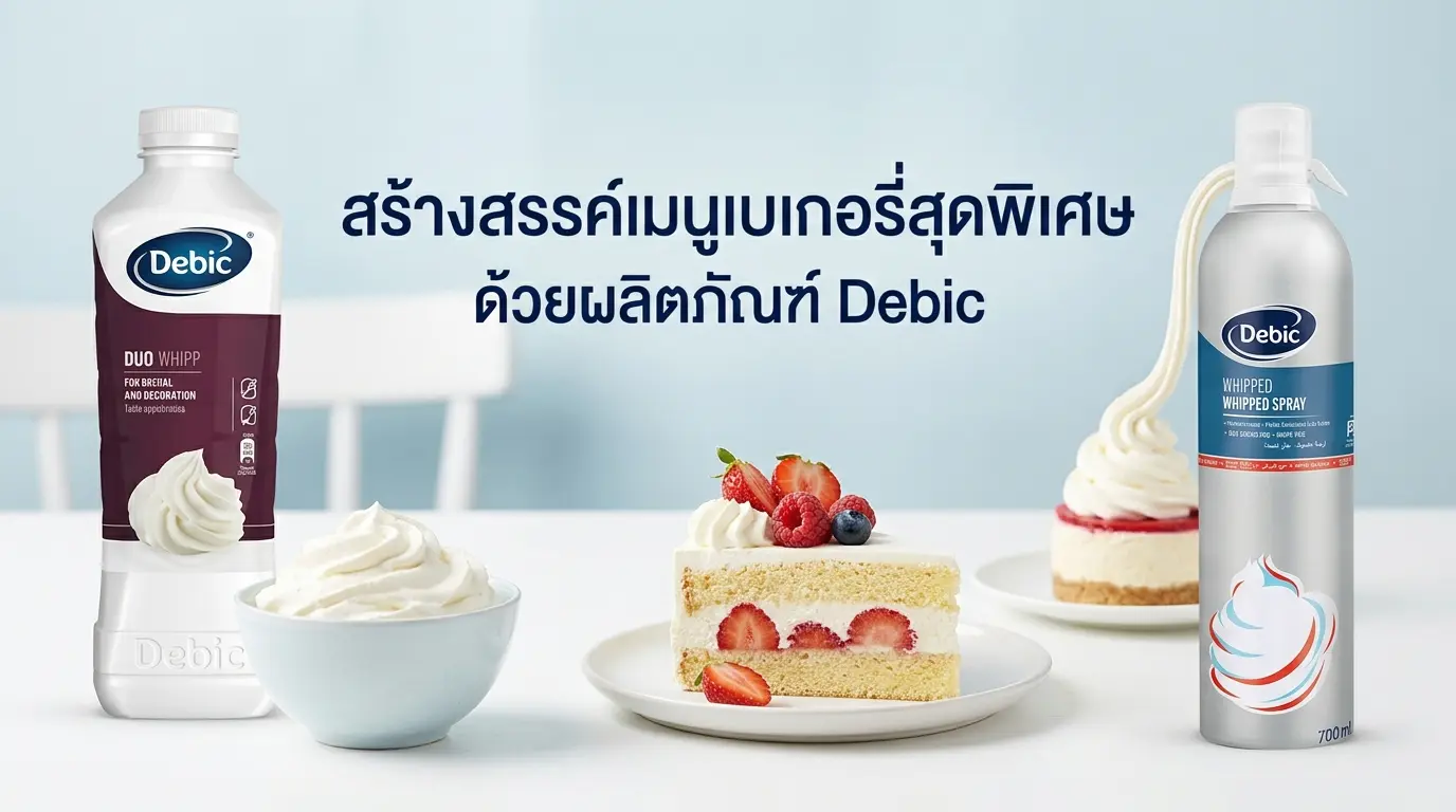 โปรโมชั่นห้ามพลาด ซื้อ 1 แถม 1 Debic Duo Whipping Cream 1L และ Debic Dairy Whipped Spray 700ML วันนี้ ถึง 31/12/2569 ที่ Bakesome ทุกสาขา